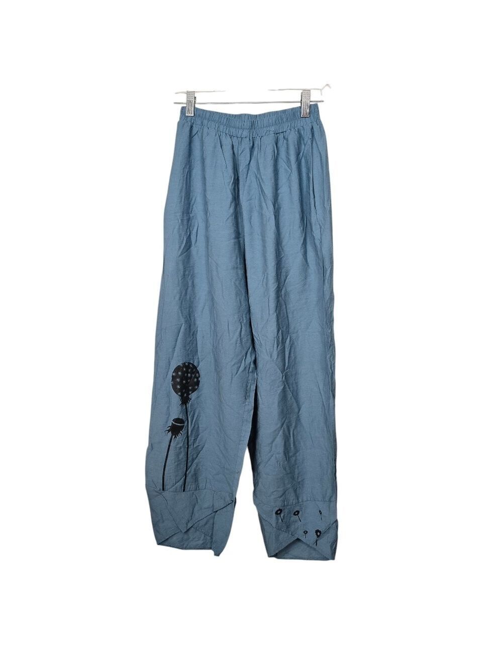 Misslook Blue Blue Black Floral Lightweight Pants S